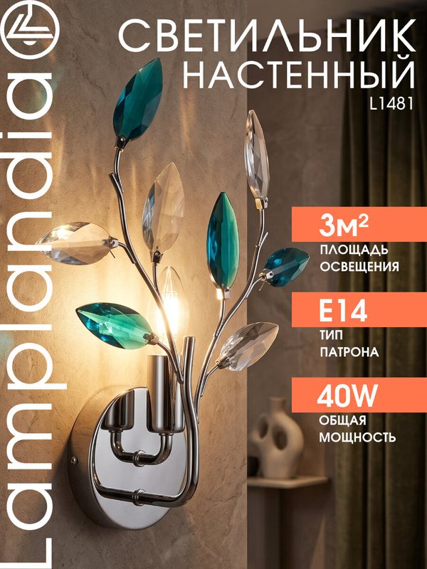 Светильник настенный Lamplandia L1481 JENY TURQUOISE, E14*1 макс 40Вт