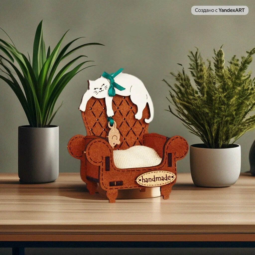 Игольница подарочная на Новый год "Кот в кресле". Подарок маме, бабушке. ТМ "Канышевы"