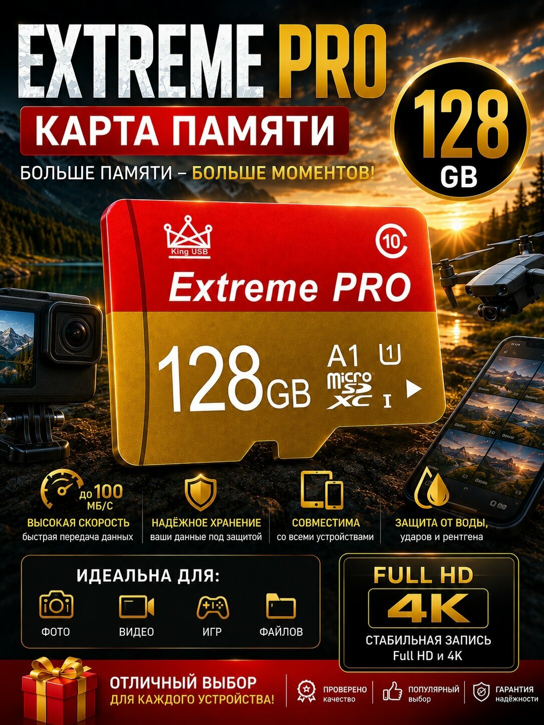Карта памяти SD Extreme PRO 128 гб