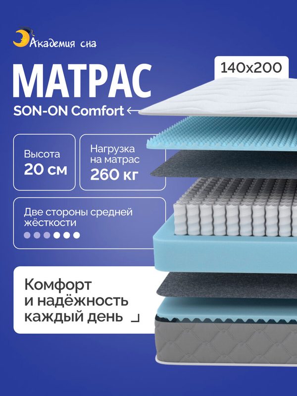 Матрас анатомический Академия сна SON-ON Comfort, Зональный пружинный блок 140x200 см