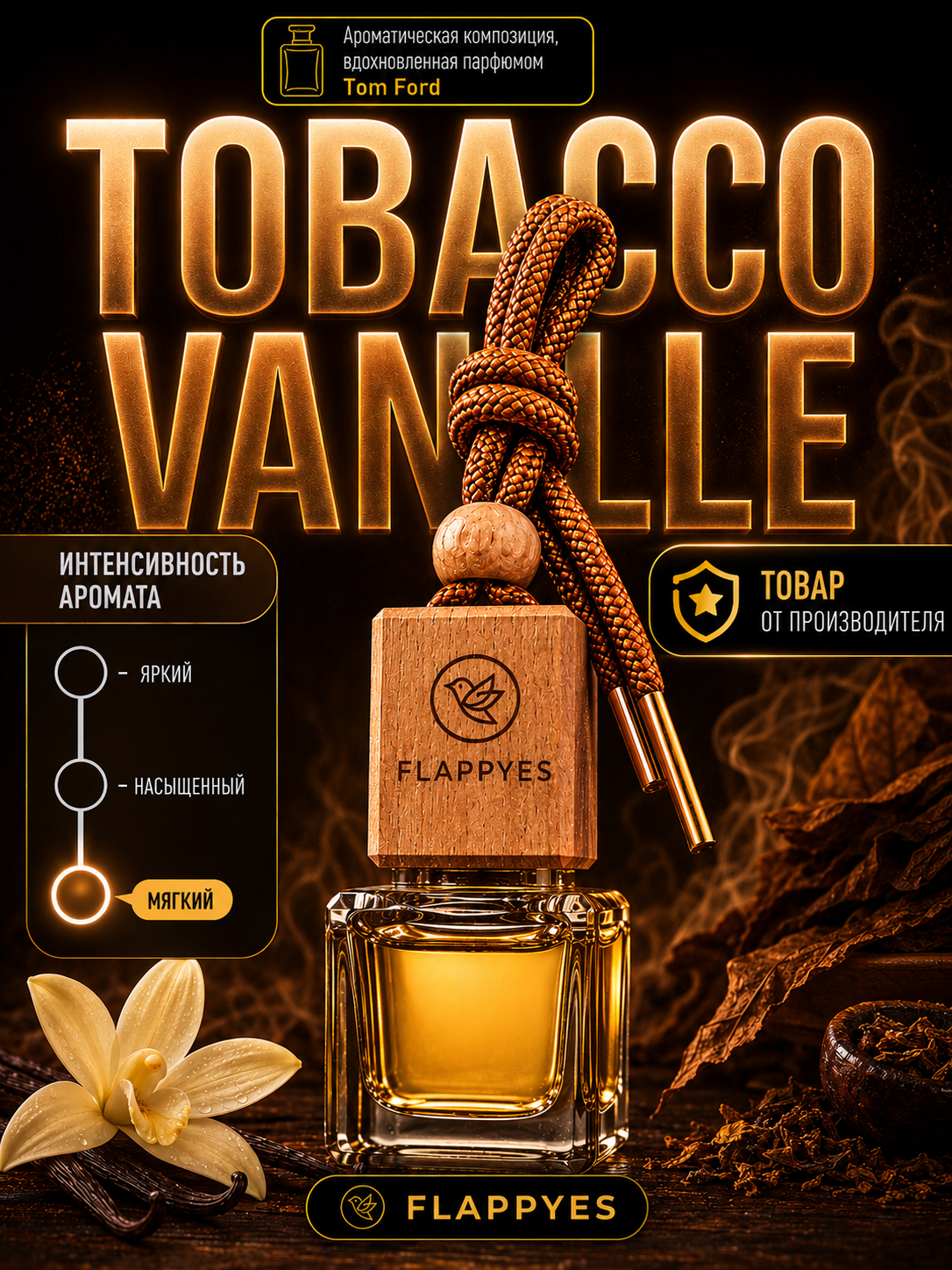 Ароматизатор для автомобиля Flappyes - Tom Ford Tobacco vanille (табак и ваниль) / автопарфюм унисекс / пахучка в машину