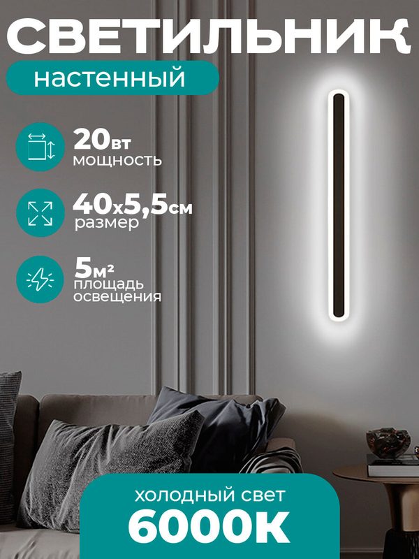 Светильник настенный светодиодный Loft Mini Black матовый черный, 20W, 6000К, бра