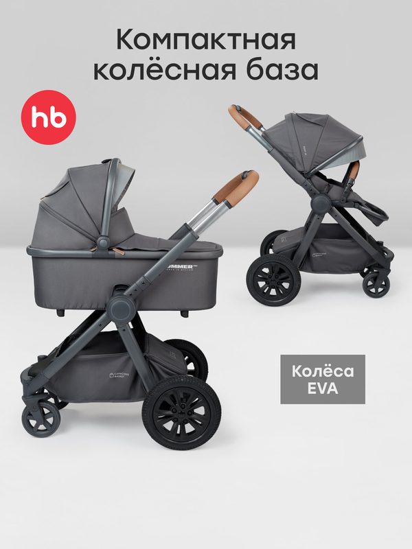 Коляска-трансформер Happy Baby MOMMER PRO, 2в1, колёса с амортизацией, телескопическая рукоятка, dark grey