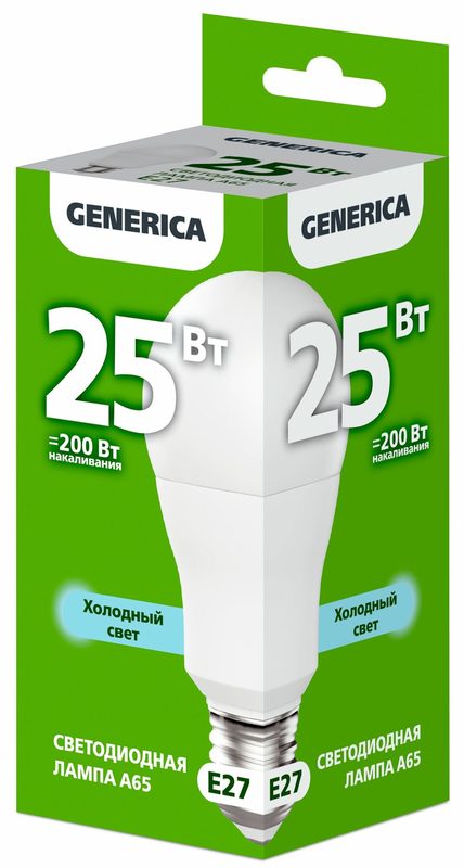 Лампа светодиодная A65 25Вт грушевидная 6500К E27 230В GENERICA LL-A65-25-230-65-E27-G