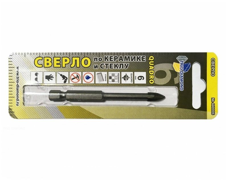 Сверло по керамике и стеклу Trio Diamond квадро 6 мм