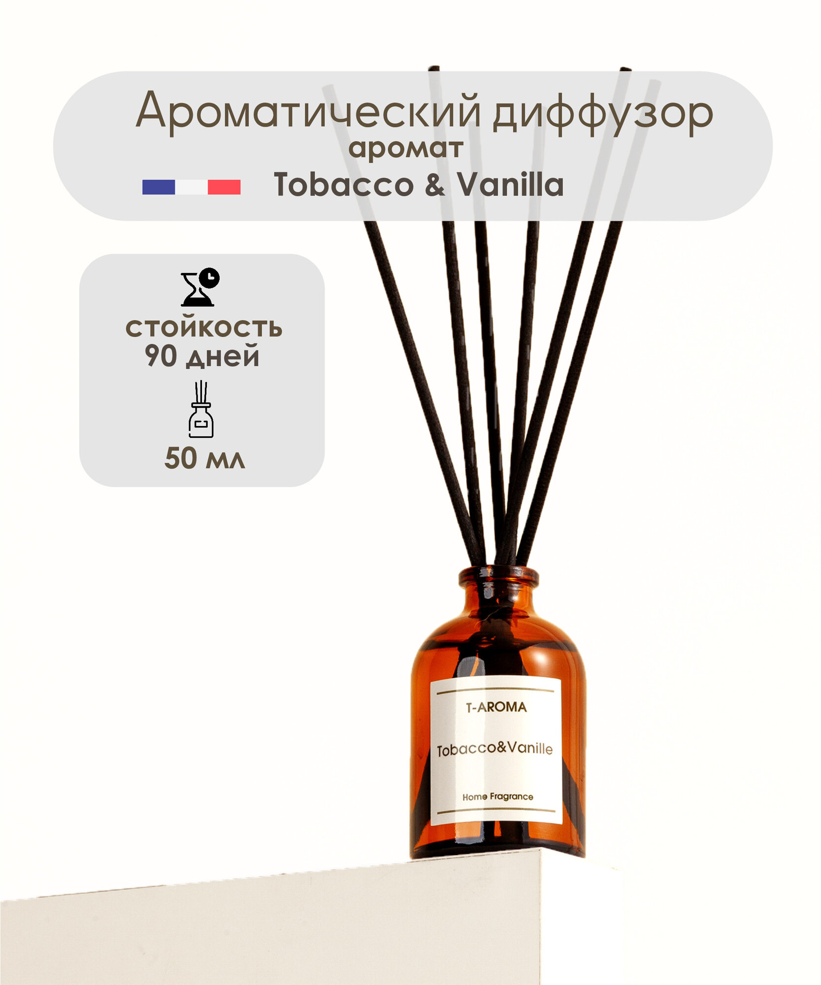 Ароматический диффузор для дома с палочками по мотивам Табак и ваниль. Tobacco Vanilla