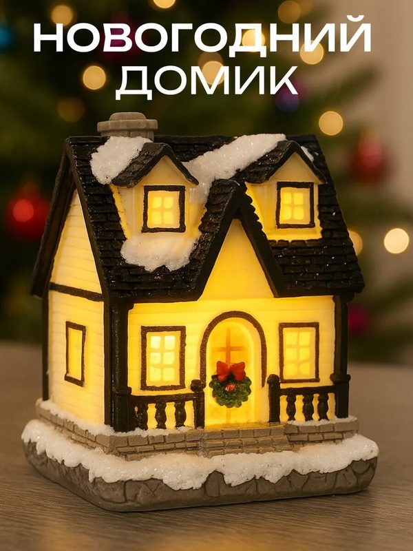 Светодиодная фигура "Зимний домик" керамика, от батареек LR44×2, свечение тёплое белое