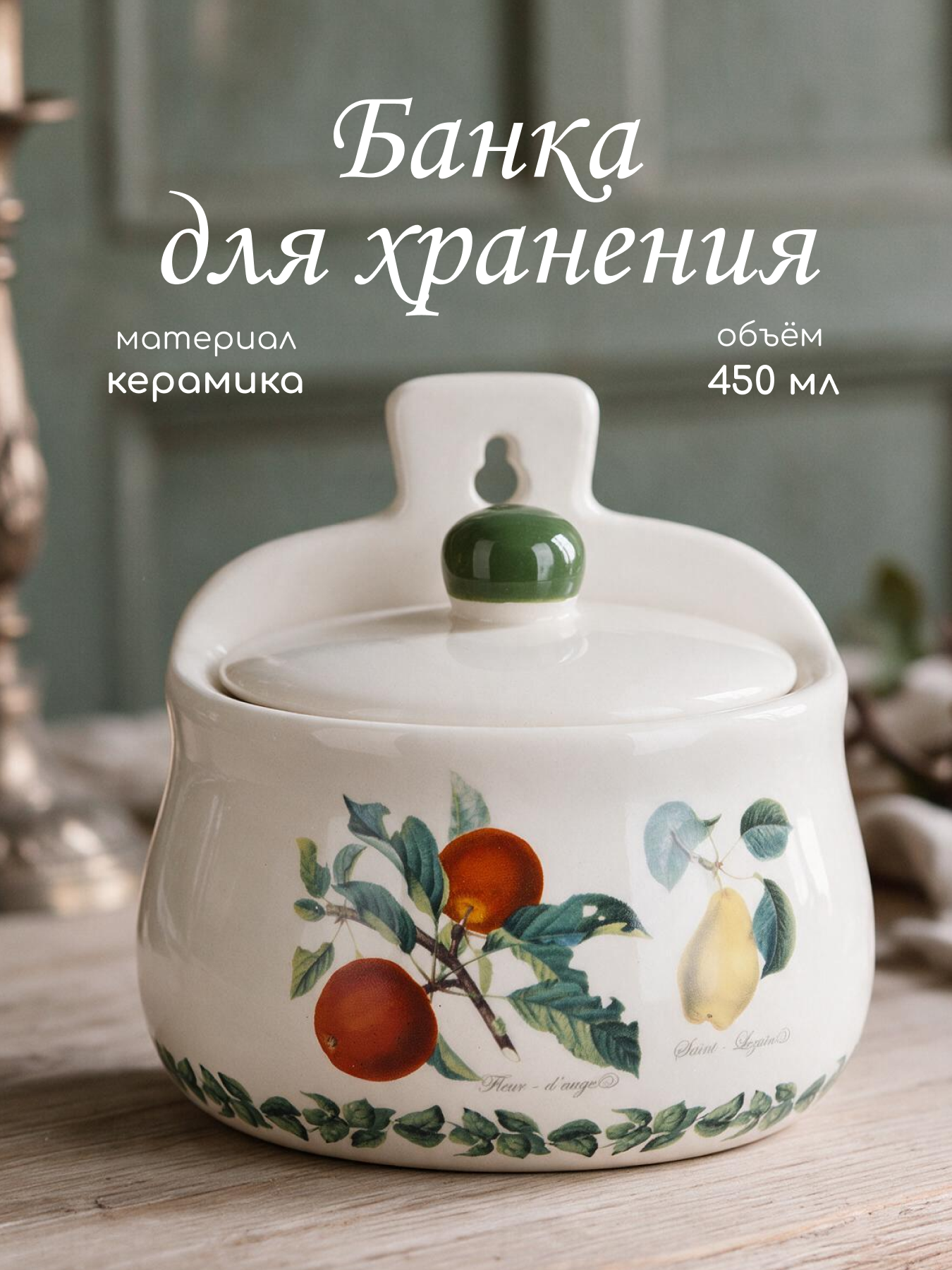 Солонка с крышкой настенная подвесная керамическая "Fruit Garden", 450 мл, Dolomite, подарочная коробка