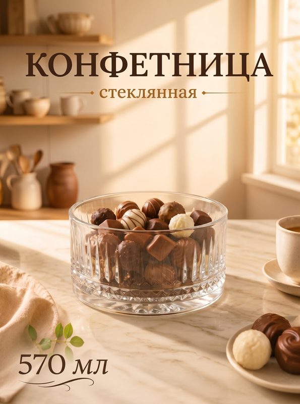 Конфетница стеклянная Magistro «Элизиум» 570 мл, стекло, прозрачная
