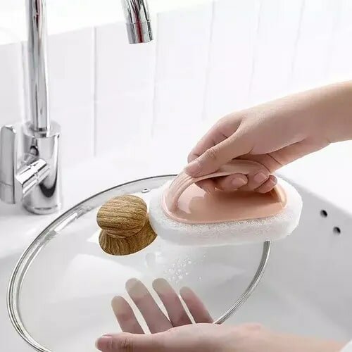 Губка для уборки и мытья, губка с ручкой, розовая
