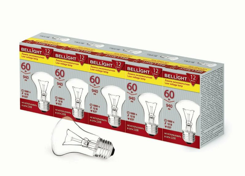 Лампа накаливания низковольтная МО 12В 60Вт Bellight, упаковка 5 шт