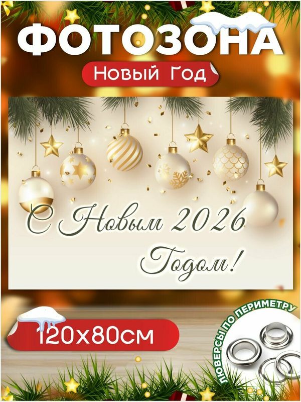 Баннер на Новый год Новогодняя фотозона 120 см х 80 см с люверсами