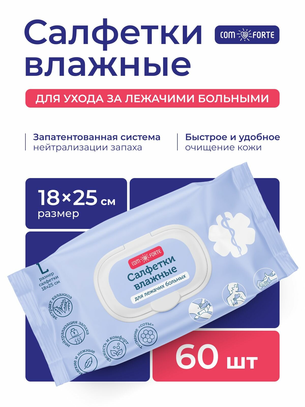 Салфетки влажные для ухода за лежачими больными L 60 шт ComForte