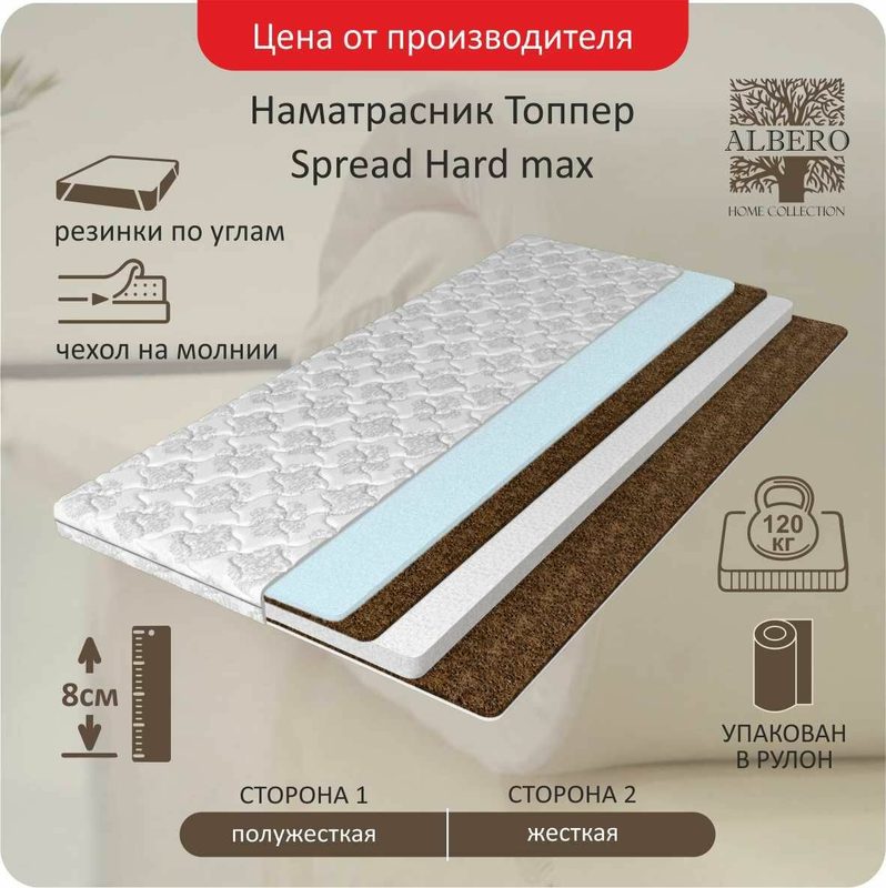 Матрас-топпер анатомический на диван и матрас Albero Spread Hard max 160x200