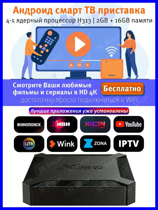 Андроид "Smart TV" приставка с 2 ГБ оперативной памяти и 16 ГБ встроенной памяти