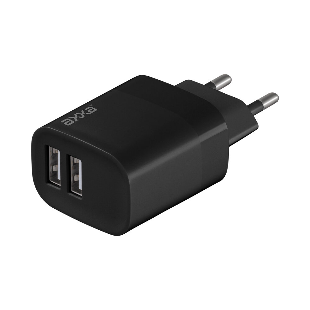 Сетевое зарядное устройство USB-A + USB-A, 12Вт, черный, AXXA 2402