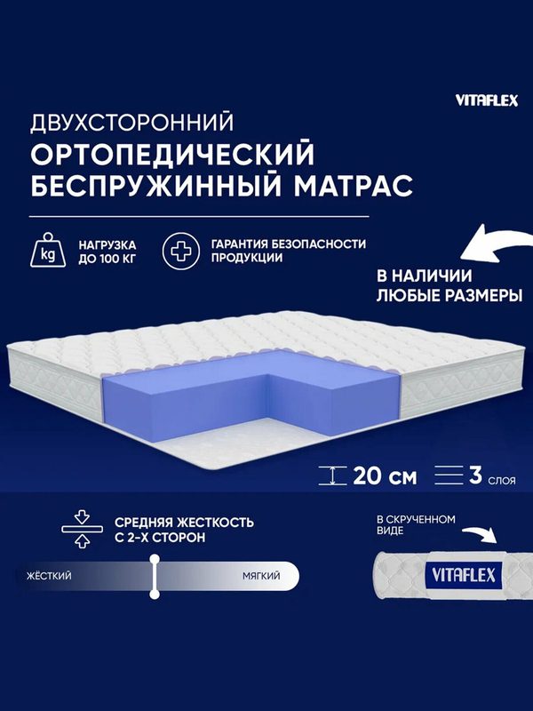 Матрас 120х190 беспружинный 20 см анатомический Vitaflex Lux Tricot Sk в рулоне
