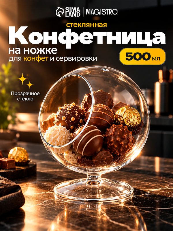 Конфетница стеклянная на ножке Magistro «Орбита», 500 мл, 12,5×16,5 см