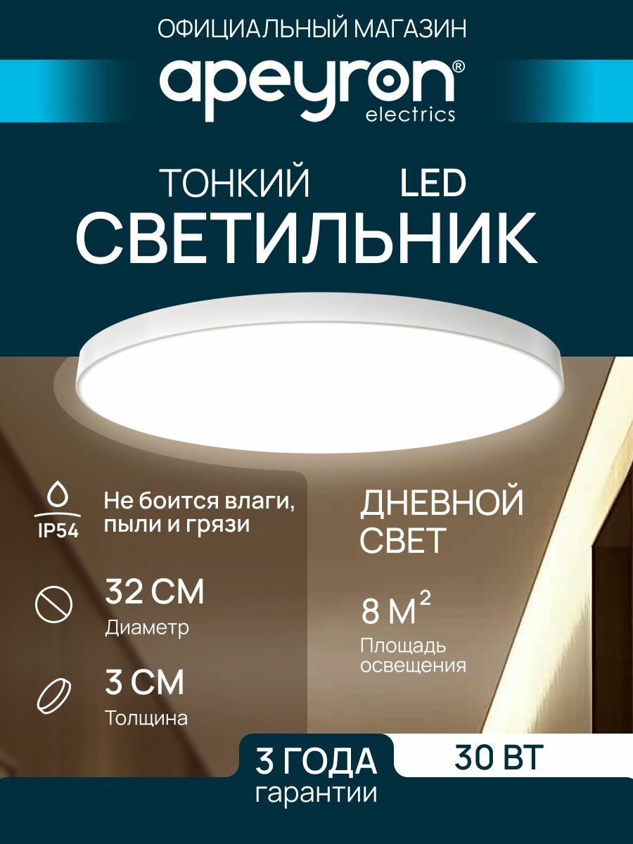 Светильник потолочный светодиодный 30 Вт / люстра для кухни, гостиной комнаты, спальни, ванной, гаража, детской, прихожей / круглый настенный, накладной