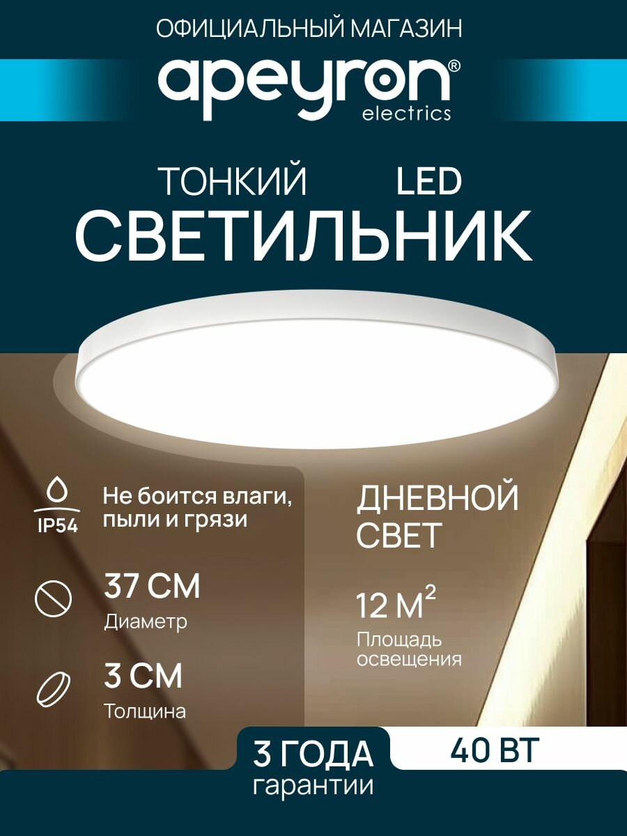 Светильник потолочный светодиодный 40 Вт / люстра для кухни, гостиной комнаты, спальни, ванной, гаража, детской, прихожей / круглый настенный, накладной