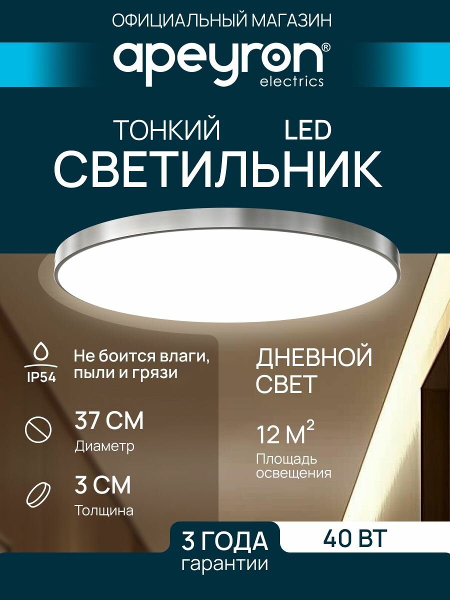 Светильник потолочный светодиодный 40 Вт / люстра для кухни, гостиной комнаты, спальни, ванной, гаража, детской, прихожей / круглый настенный, накладной