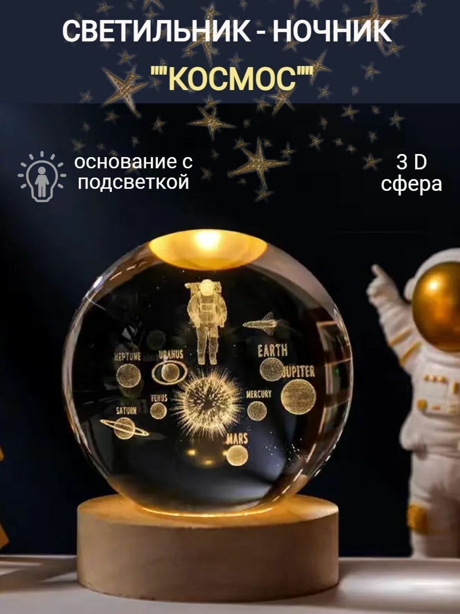 Светильник-ночник космический шар "Космос", стеклянный шар, малый 6 см