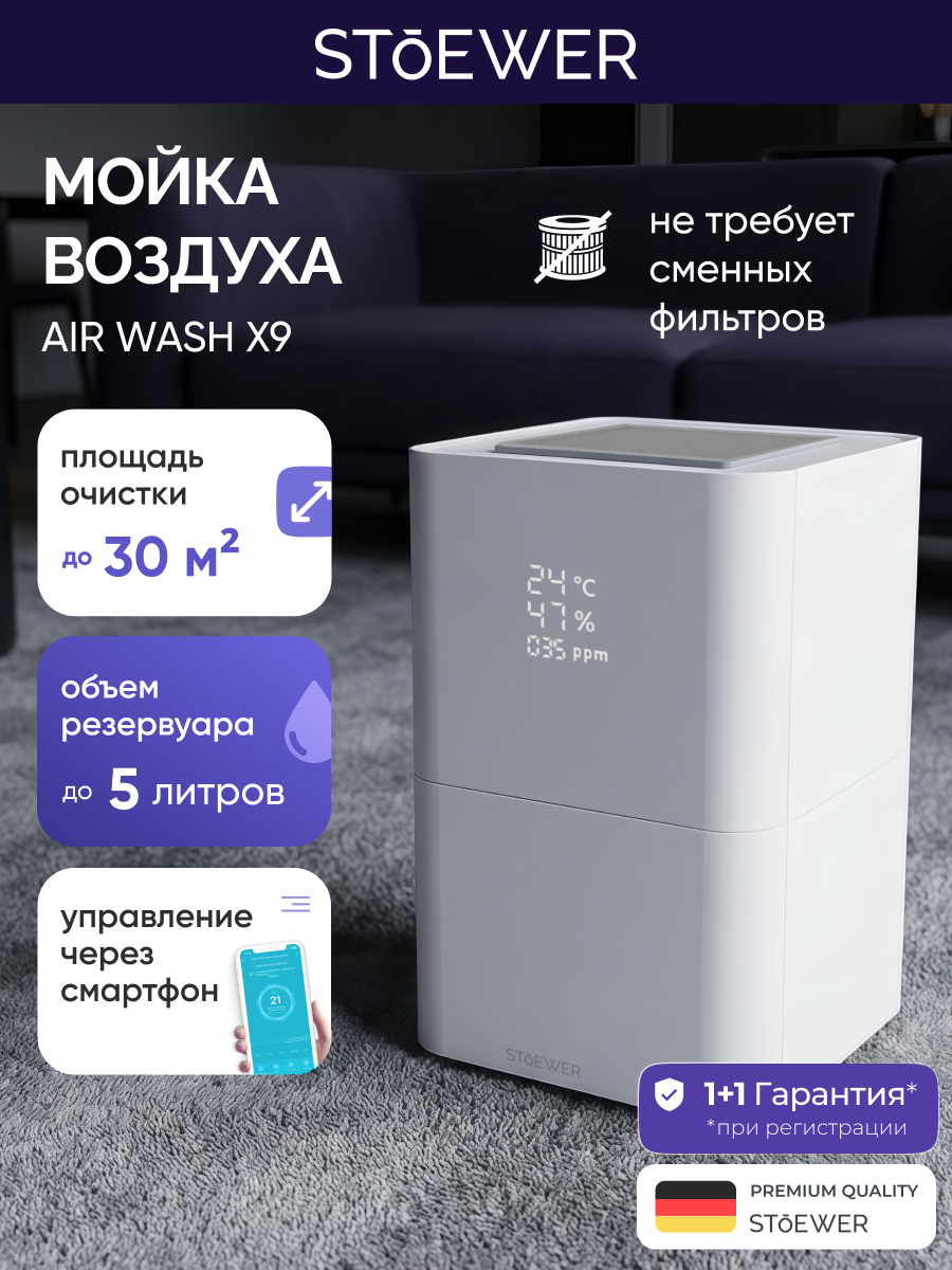 Умная мойка воздуха Stoewer Штоер Air Wash X9, очиститель воздуха для дома