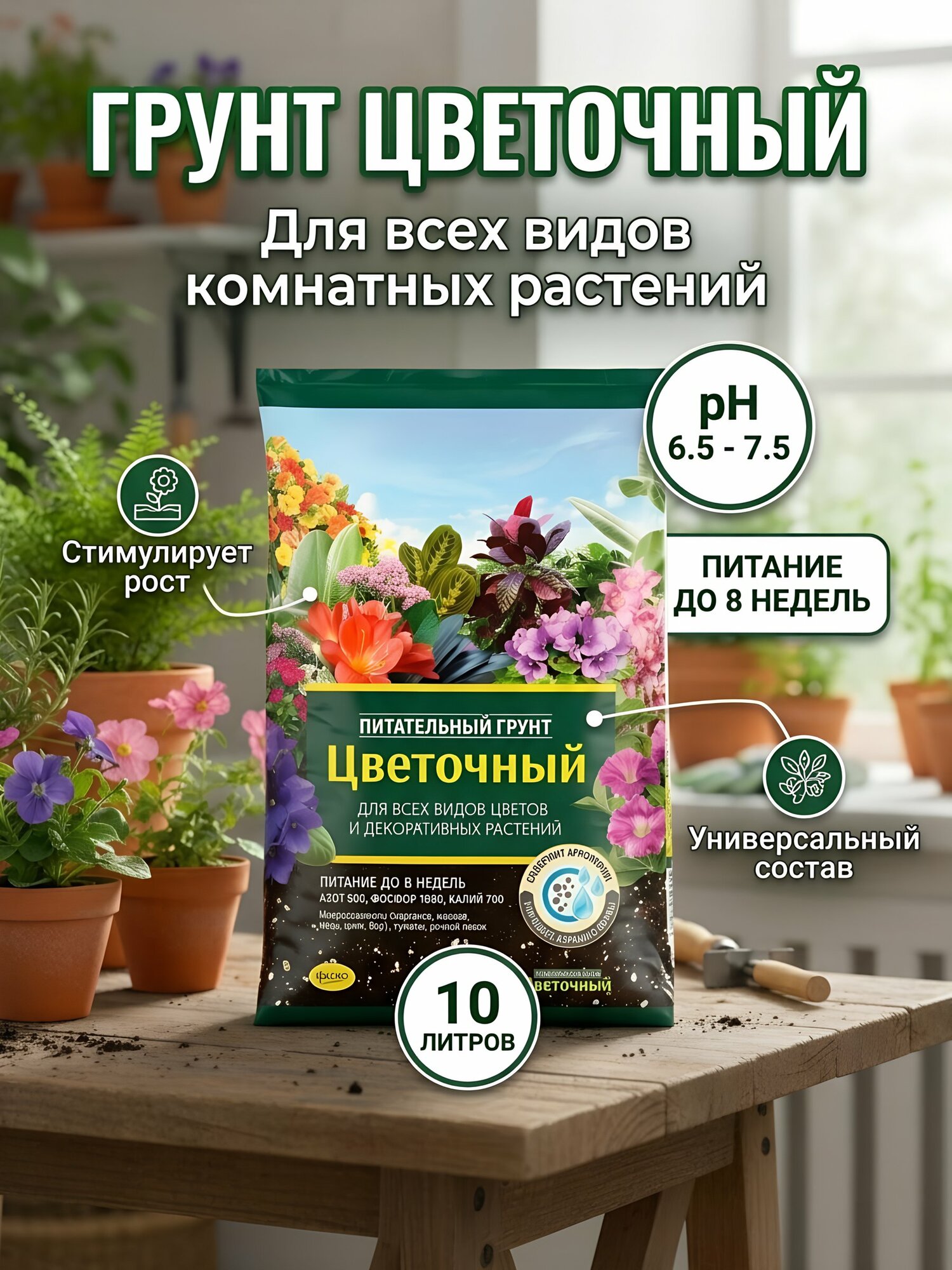 Грунт Цветочный Фаско 10 л для комнатных растений — качественная торфяная почва для обогащения и повышения урожайности цветов.