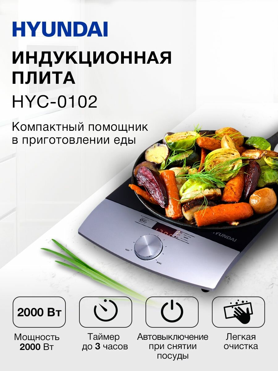 Индукционная плитка, настольная электрическая плита Hyundai HYC-0102 до 20+20 кг / 2000 Вт
