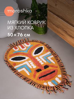 Мягкий коврик для ванной "Bantu" • Moroshka 76х50 см противоскользящий, овальный, разноцветный рисунок