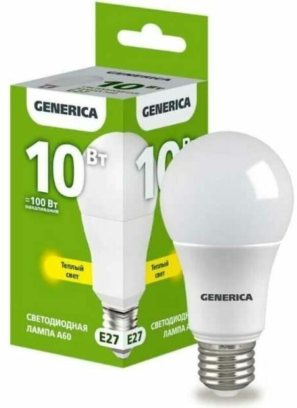 Лампочка IEK GENERICA светодиодная A60 груша 10Вт 230В 3000К E27