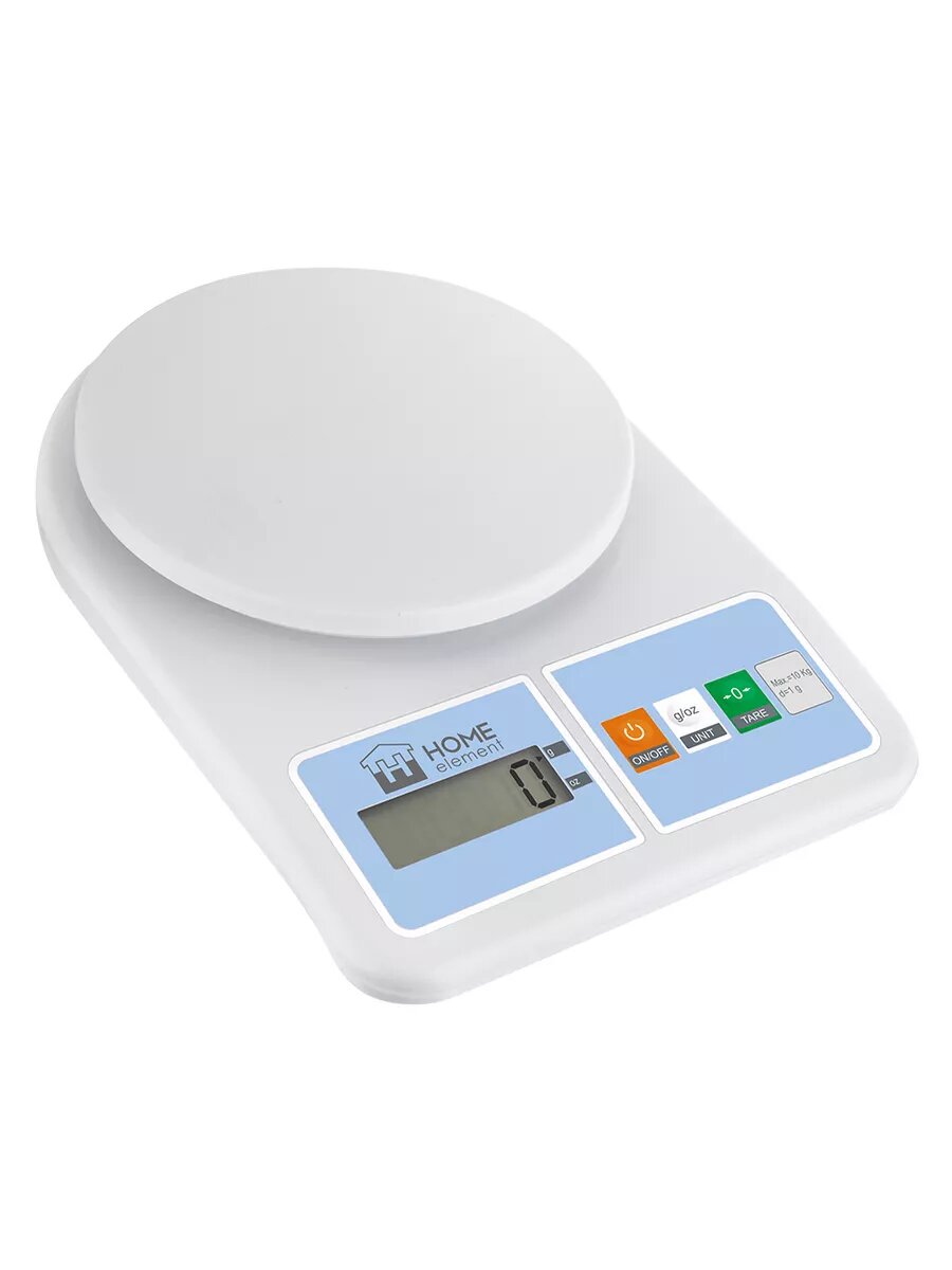 Весы кухонные HOME ELEMENT HE-SC930, пластик, точность 1 г, автоотключение, белые/голубые