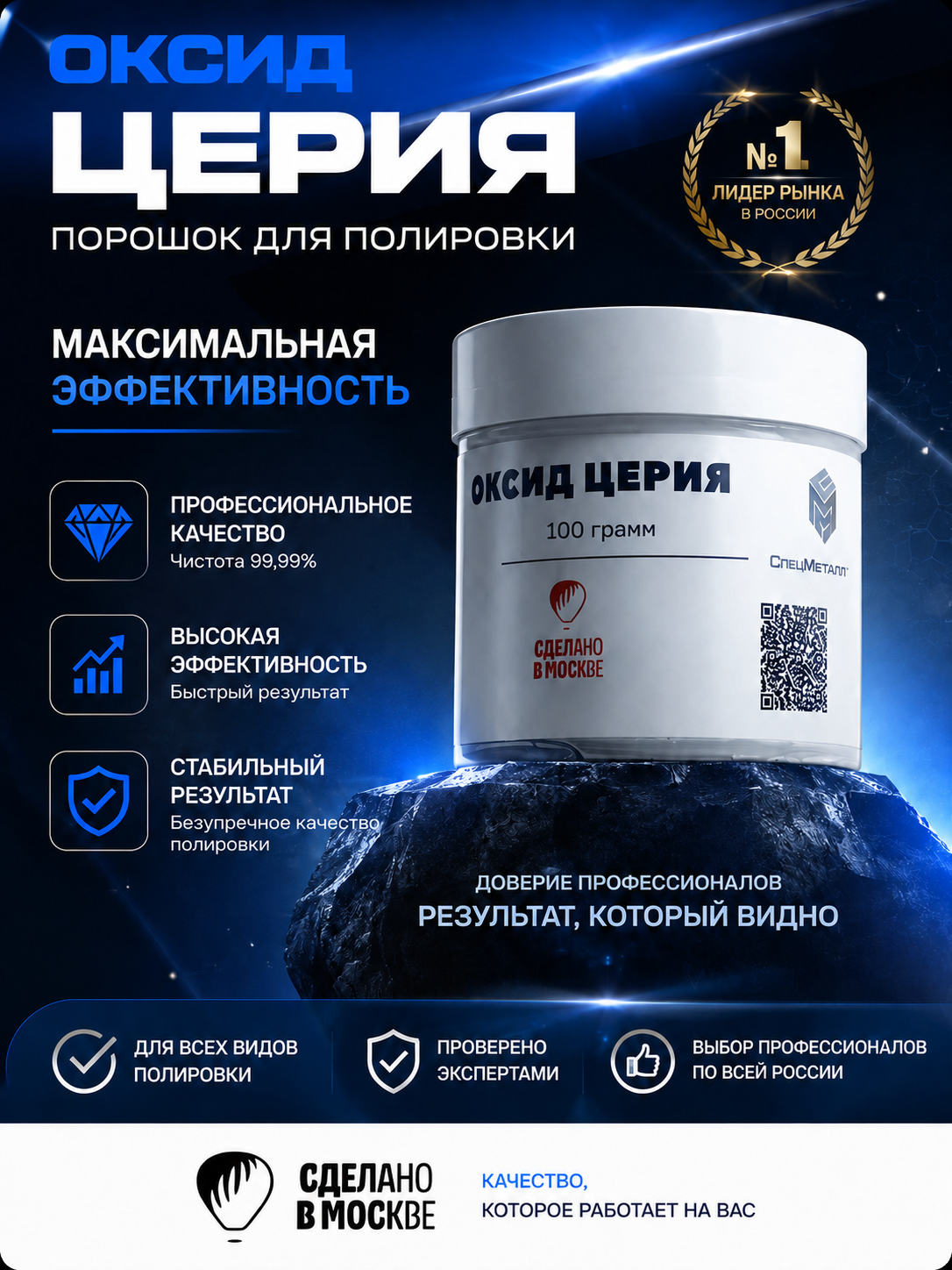 Оксид церия 100 грамм/порошок для полировки/для автомобиля , стекол, фар, камня, металла, экранов, ювелирных изделий.