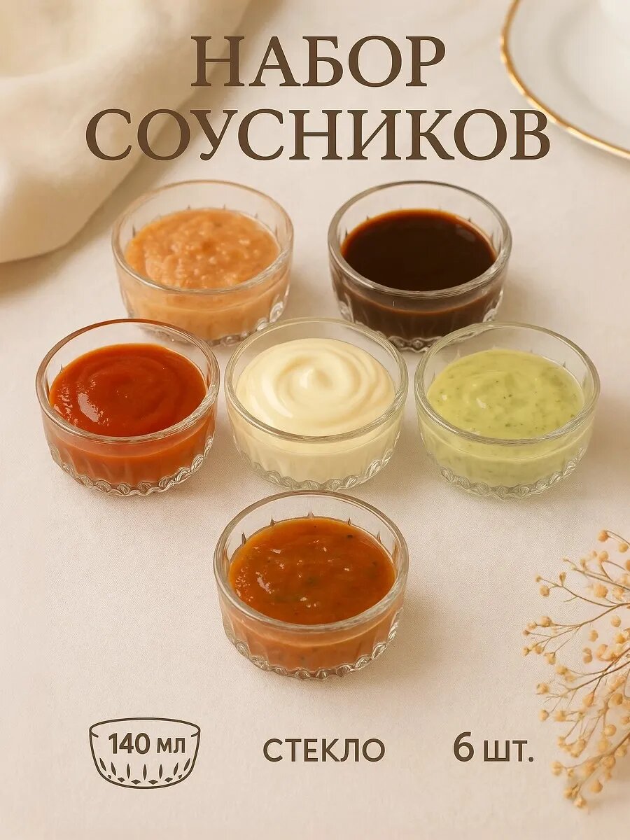 Соусники стеклянные Zarin, d=8 см, 140 мл, набор 6 шт, прозрачные