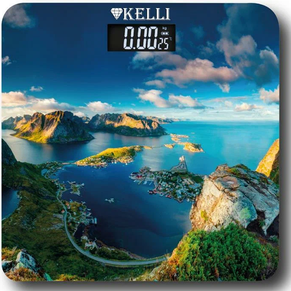 Электронные напольные весы KELLI KL-1511, LCD-дисплей, стекло, максимальная нагрузка 180 кг, синие