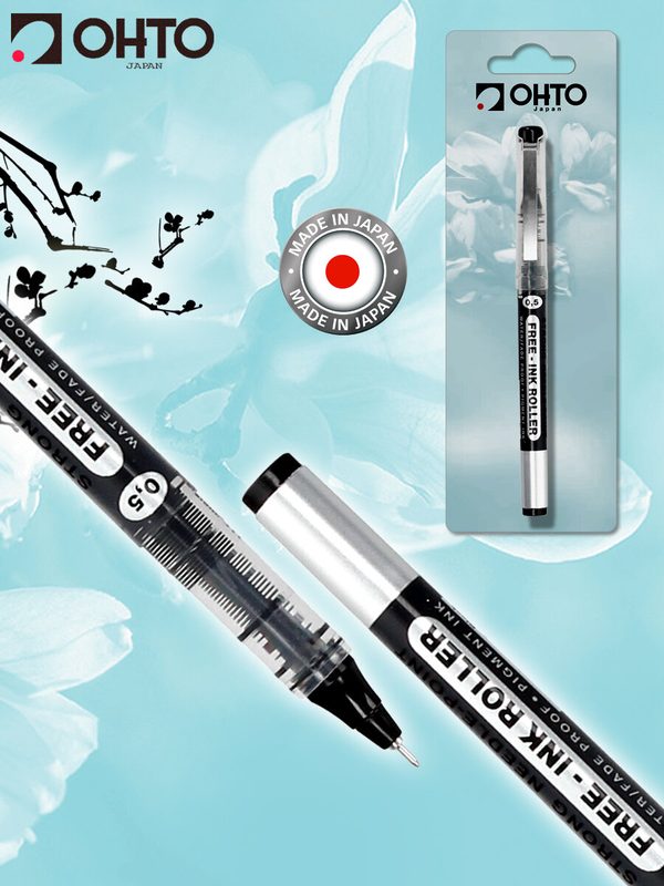 Ручка OHTO FREE-INK, роллер, черные чернила Document Proof, длина письма 1500м, толщина линии 0.5мм