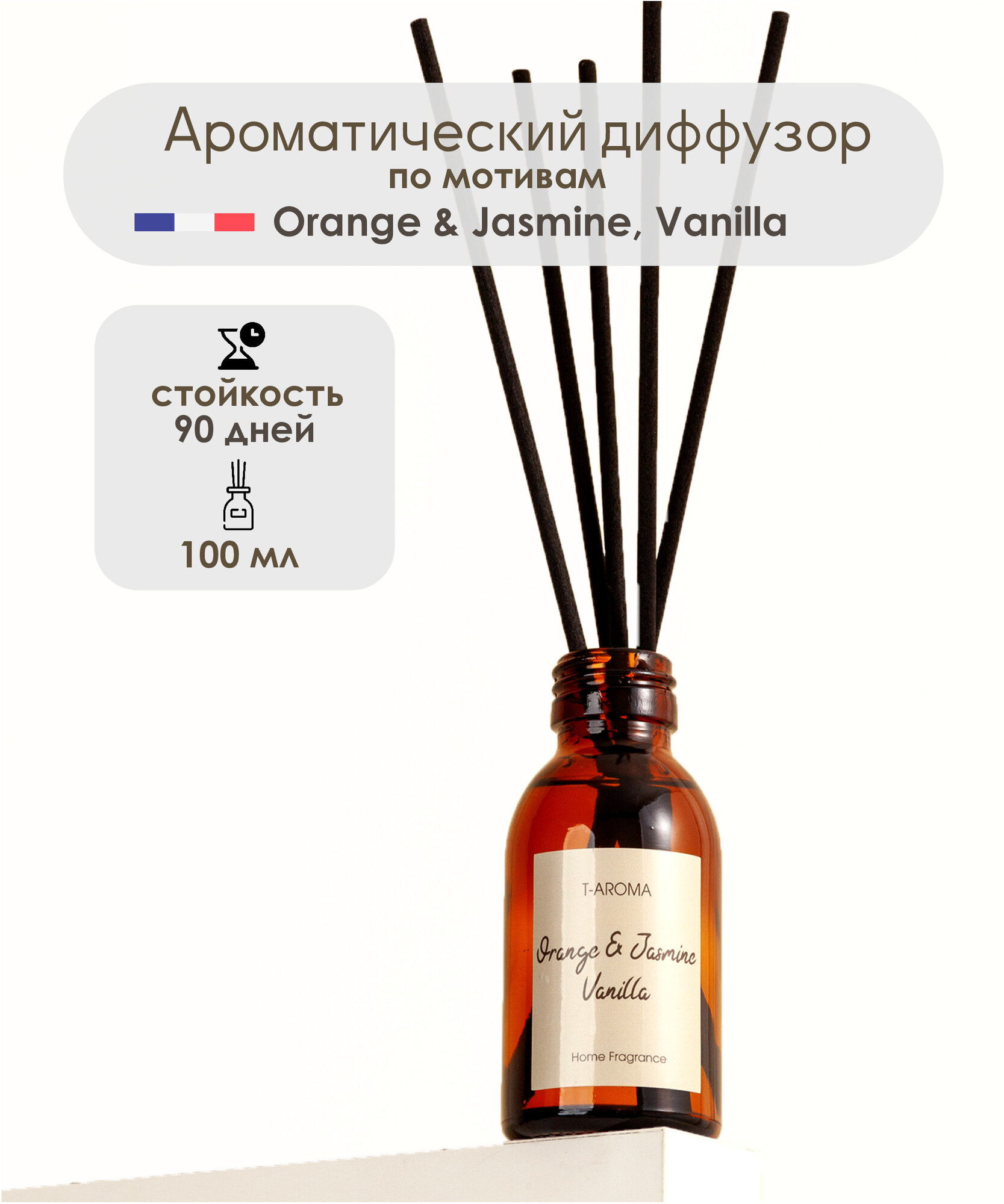 Парфюм для дома арома диффузор Апельсин Жасмин Ваниль, 100 мл