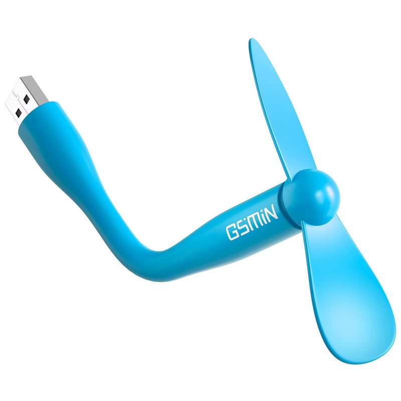 Компактный настольный мини USB вентилятор GSMIN Fruit гибкий портативный, работает от PowerBank, Ноутбука, Компьютера (Голубой)
