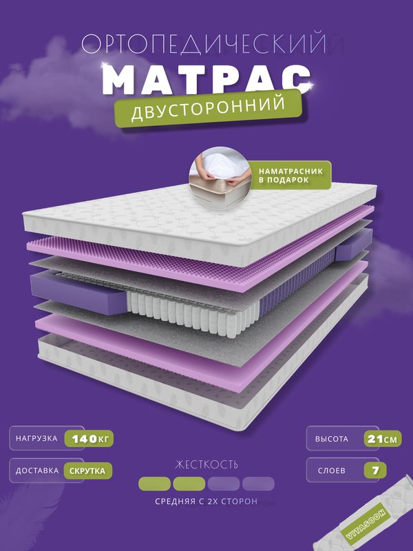 Матрас 80х190 пружинный 21 см анатомический VitaSoon STRONG Ck односпальный детский