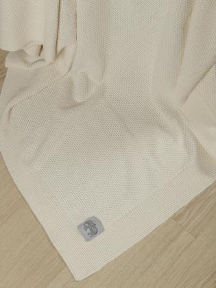 Плед 180х220, вязаный, Warm Whiff, молочный, хлопок 100%, покрывало на кровать, на диван, на кресло, большой