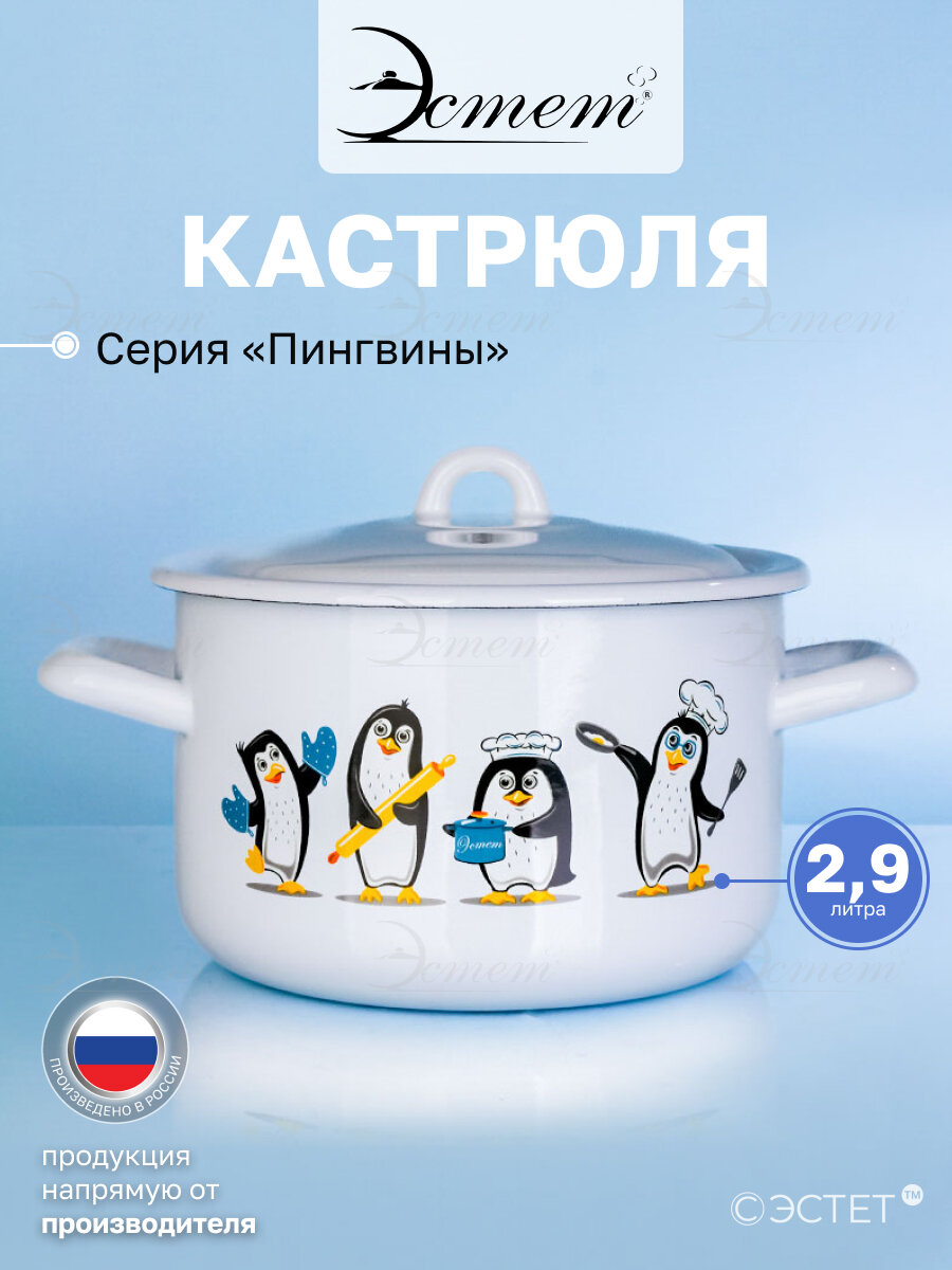 Кастрюля эмалированная 2.9 литра для всех типов плит