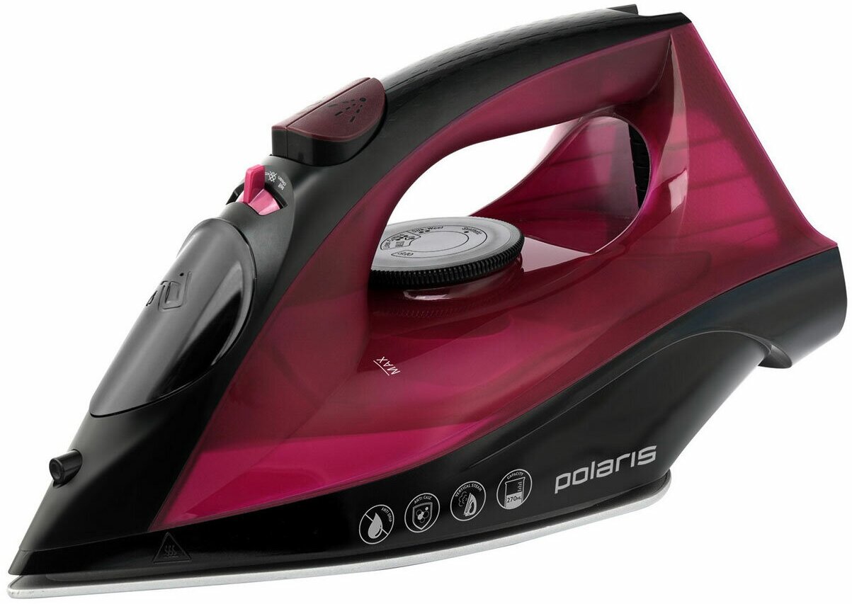 Утюг для одежды с отпаривателем Polaris PIR 2430K Фуксия, вертикальное отпаривание