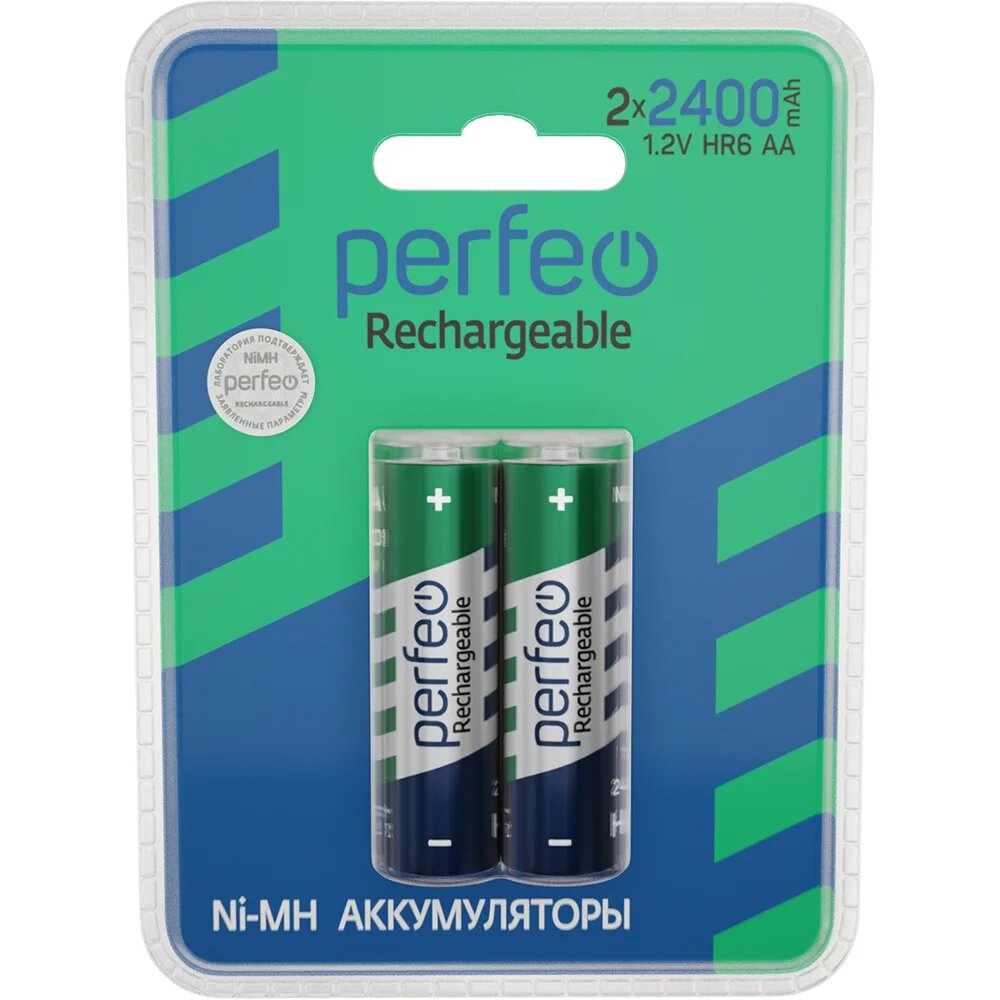 Батарейки аккумуляторные AA Perfeo Ni-Mh HR6, 2400mAh на пластиковом блистере, 2шт, 1.2V