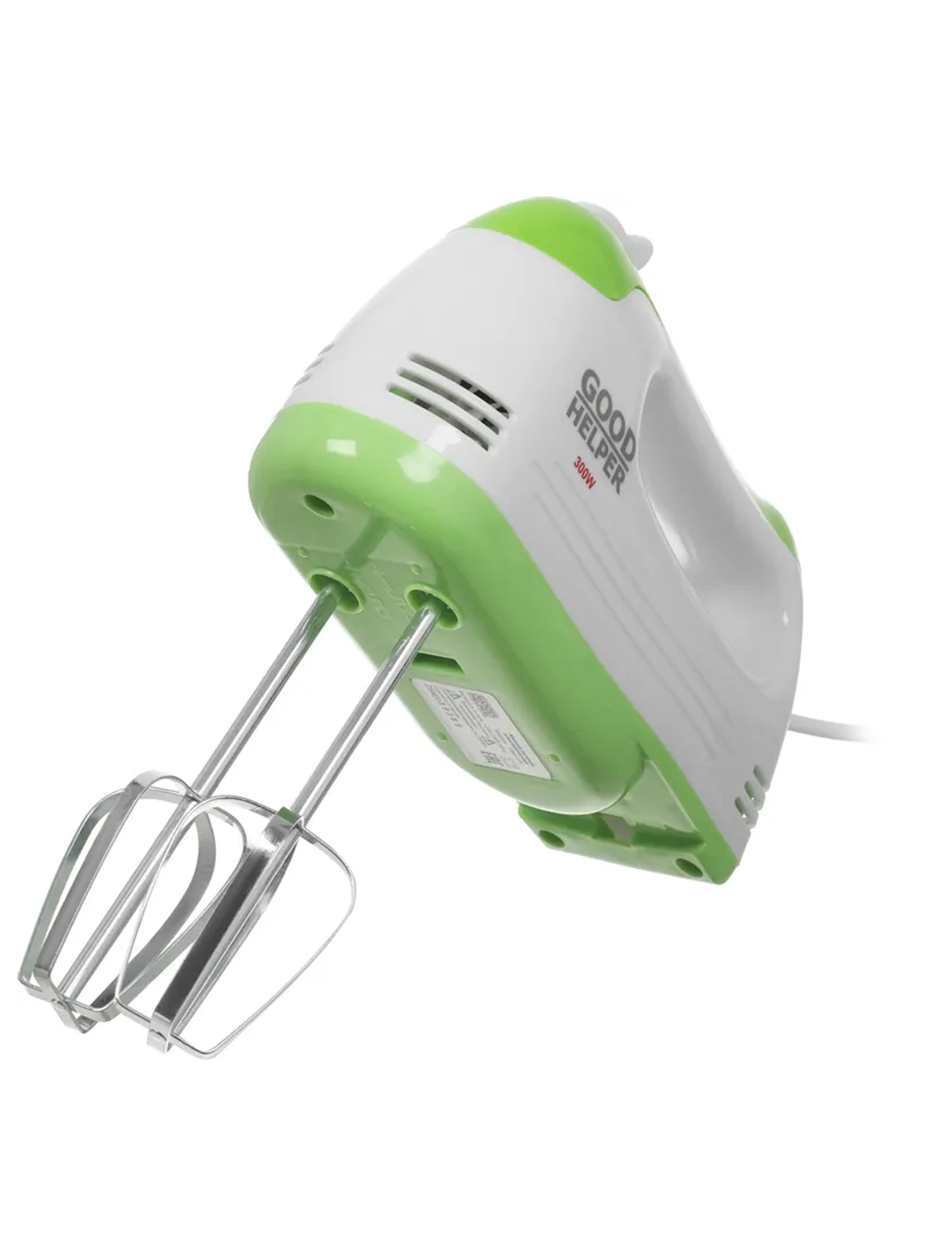 Миксер GOODHELPER GH-HM375, 300 Вт, 5 скоростей, белый/зеленый.