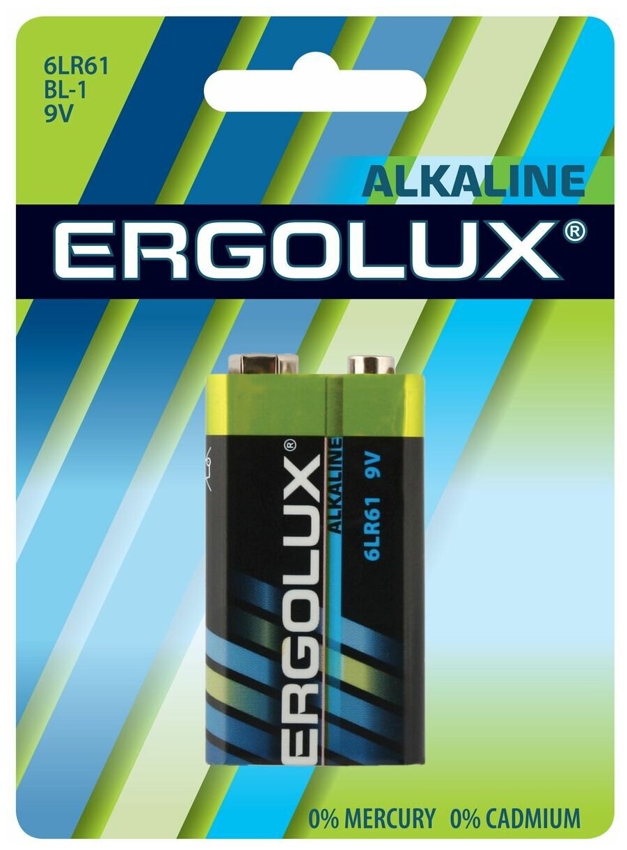 Крона батарейки 9v / Ergolux / алкалиновая 6LR61, 1 шт.