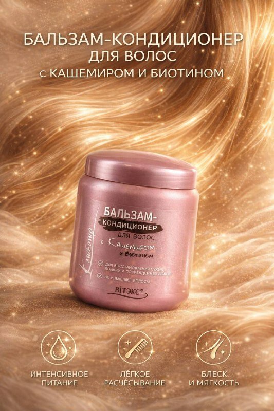 Бальзам-кондиционер Витэкс Cashmere Proteins, для всех типов волос, увлажняющий, 450мл