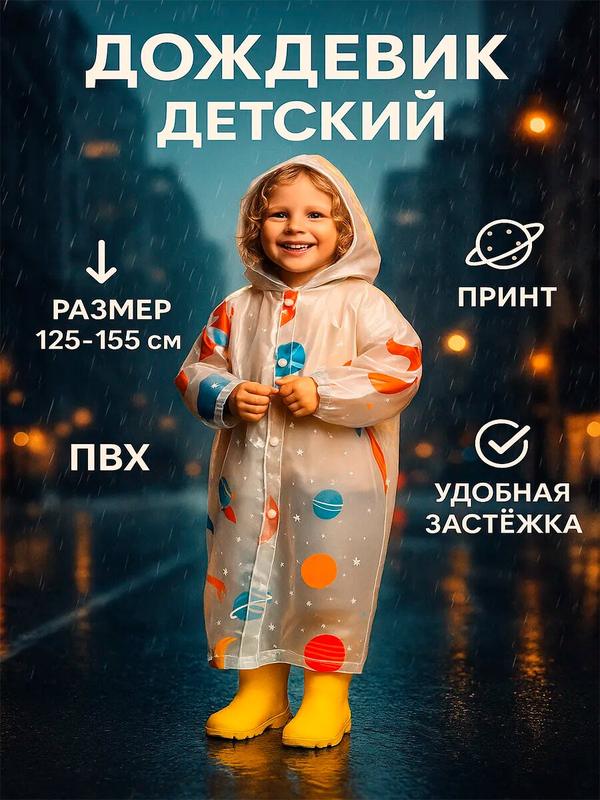 Плащ-дождевик Funny toys Детские дождевики, размер 125-155 см, бесцветный
