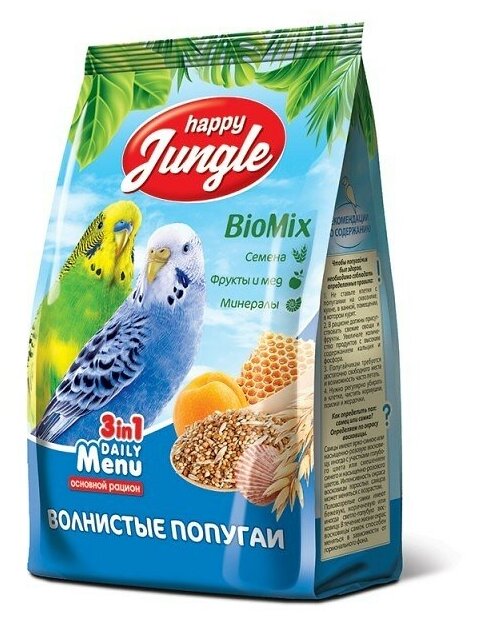 Корм Happy Jungle Daily Menu, для волнистых попугаев, сбалансированный, 500г