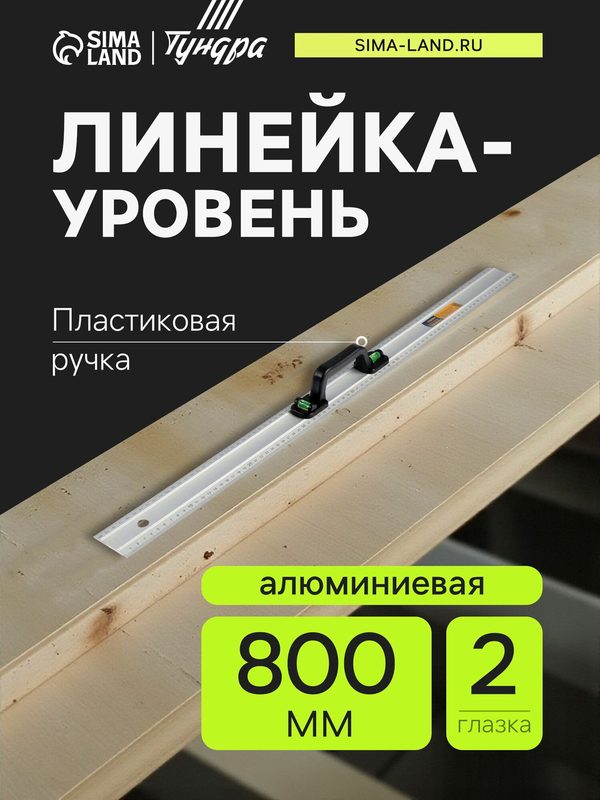 Линейка-уровень металлическая, пластиковая ручка, 2 глазка, 800 мм