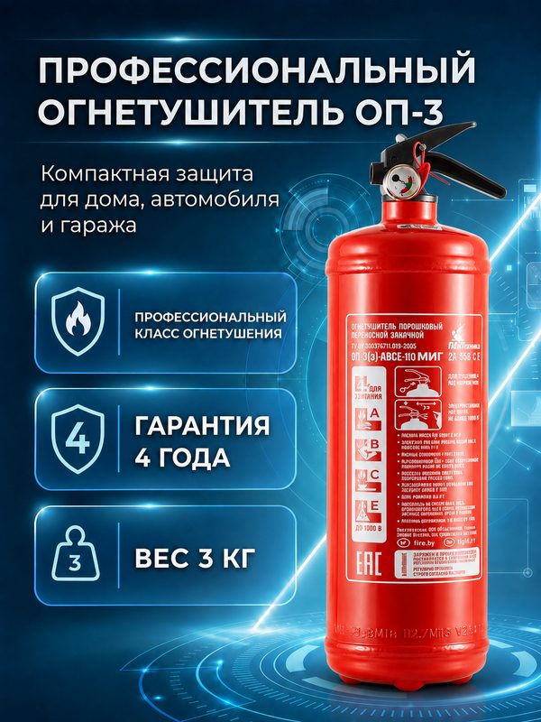Огнетушитель МИГ ОП-3 (з), порошковый, ручной, автомобильный,